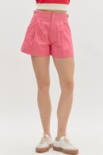 Entro Stitch Pleat Shorts With Buckle Waist In Pink *Final Sale*