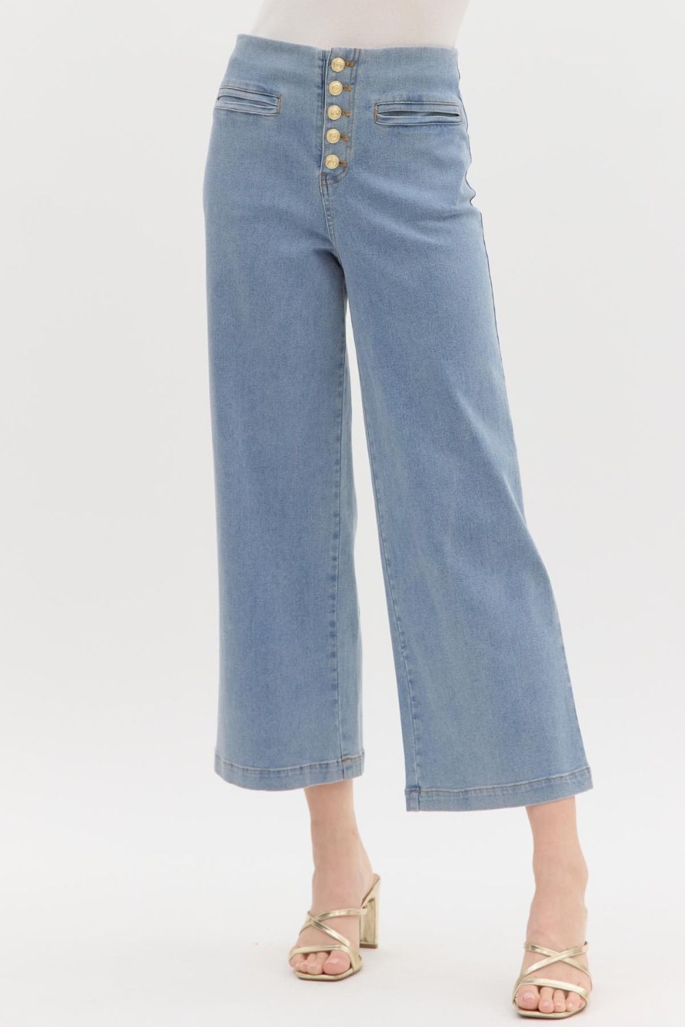 ENTRO Denim Mid rise Culotte Pants In Light Denim
