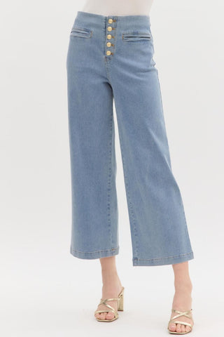 ENTRO Denim Mid rise Culotte Pants In Light Denim