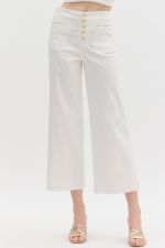 ENTRO Denim Mid rise Culotte Pants In White