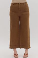 ENTRO Embroidered Hem High Waist Pant In Brown IN PLUS Sizes *COMING SOON*