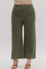 ENTRO Embroidered Hem High Waist Pant In Olive IN PLUS Sizes *COMING SOON*