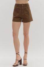 ENTRO Solid High Waist Shorts In Brown *COMING SOON*