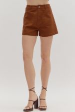 ENTRO Solid High Waist Shorts In Chestnut