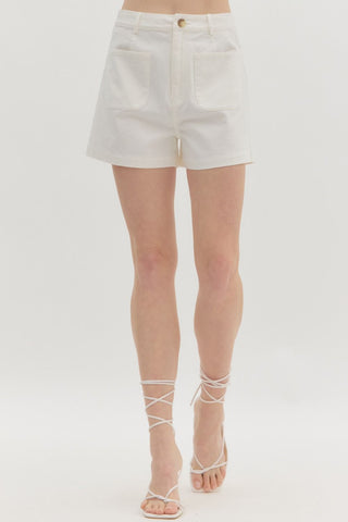 ENTRO Solid High Waist Patch Pocket Shorts In Off White  *COMING SOON*