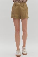 Entro Pleated Roll Cuff Shorts In Tan