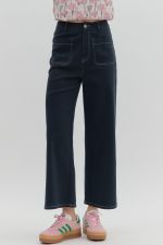 ENTRO High Waist Button Fly Front In Navy