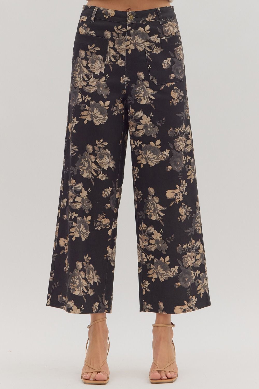 Entro Floral Ankle Length Pants In Black *COMING SOON*