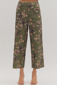 Entro Floral Ankle Length Pants In Olive *COMING SOON*