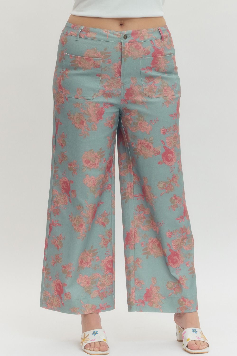 Entro Floral Ankle Length Pants In Blue PLUS Size
