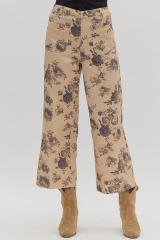 ENTRO Floral Print Ankle Length Pants in Taupe *COMING SOON*