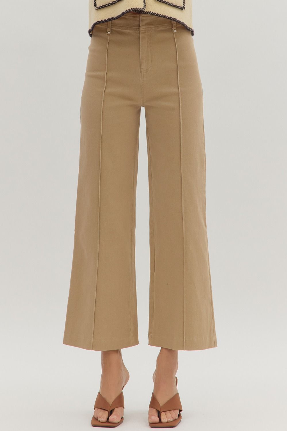 Entro High Rise Wide Leg Pants With Front Seam Detail In Camel *COMING SOON*