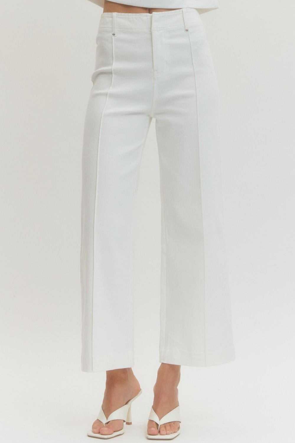 ENTRO Solid High Rise Wide Leg Pants With Front Seam Detail In Off White