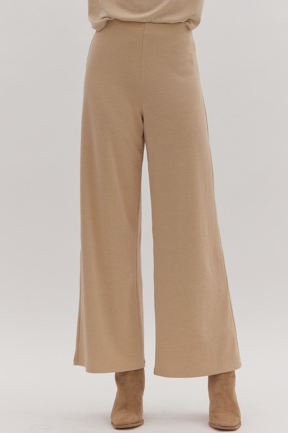 ENTRO Solid Full Length Wide Leg Pants In Taupe *COMING SOON*