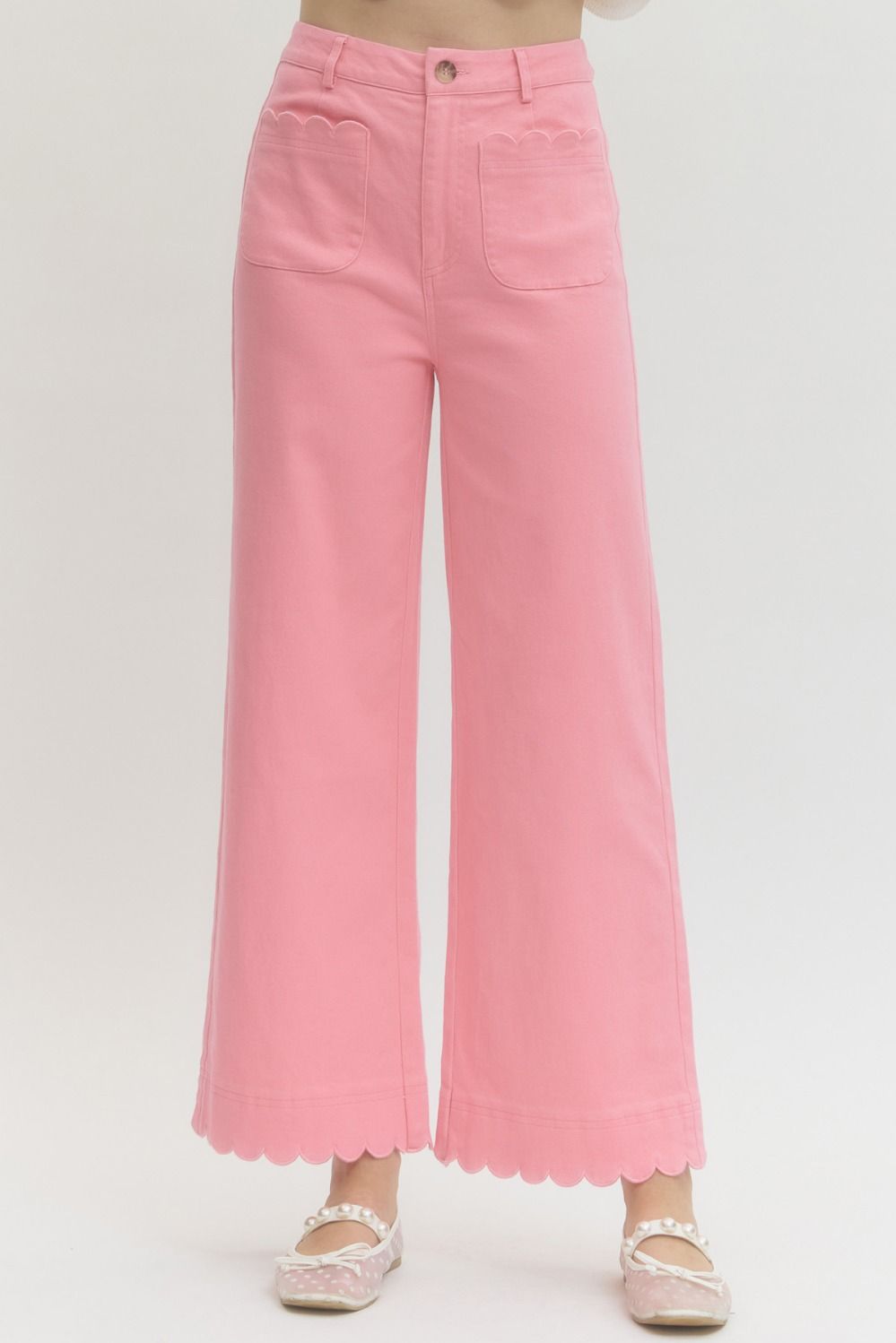 ENTRO Scalloped Pocket & Bottom Hem Pants In Pink *COMING SOON*