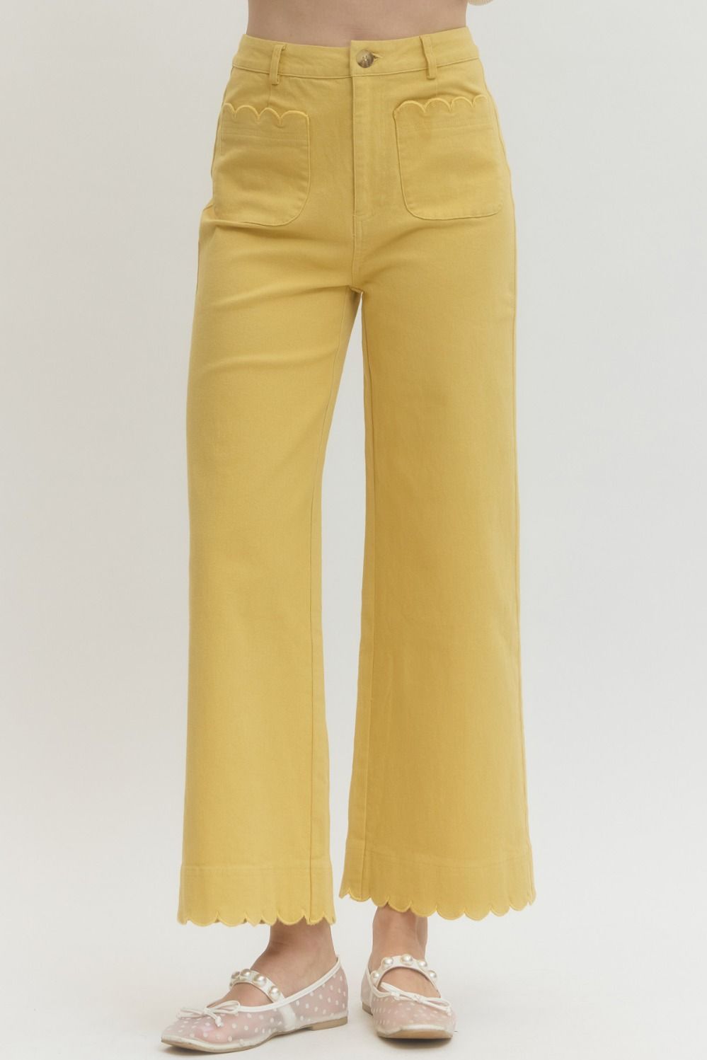 ENTRO Scalloped Pocket & Bottom Hem Pants In Yellow *COMING SOON*