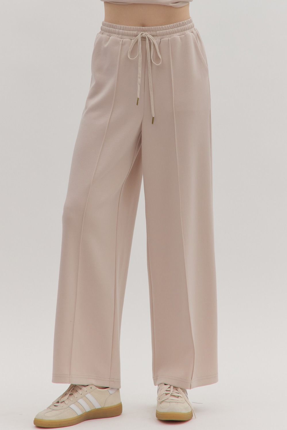 ENTRO Solid Wide Leg Drawstring Pants In Almond *COMING SOON*