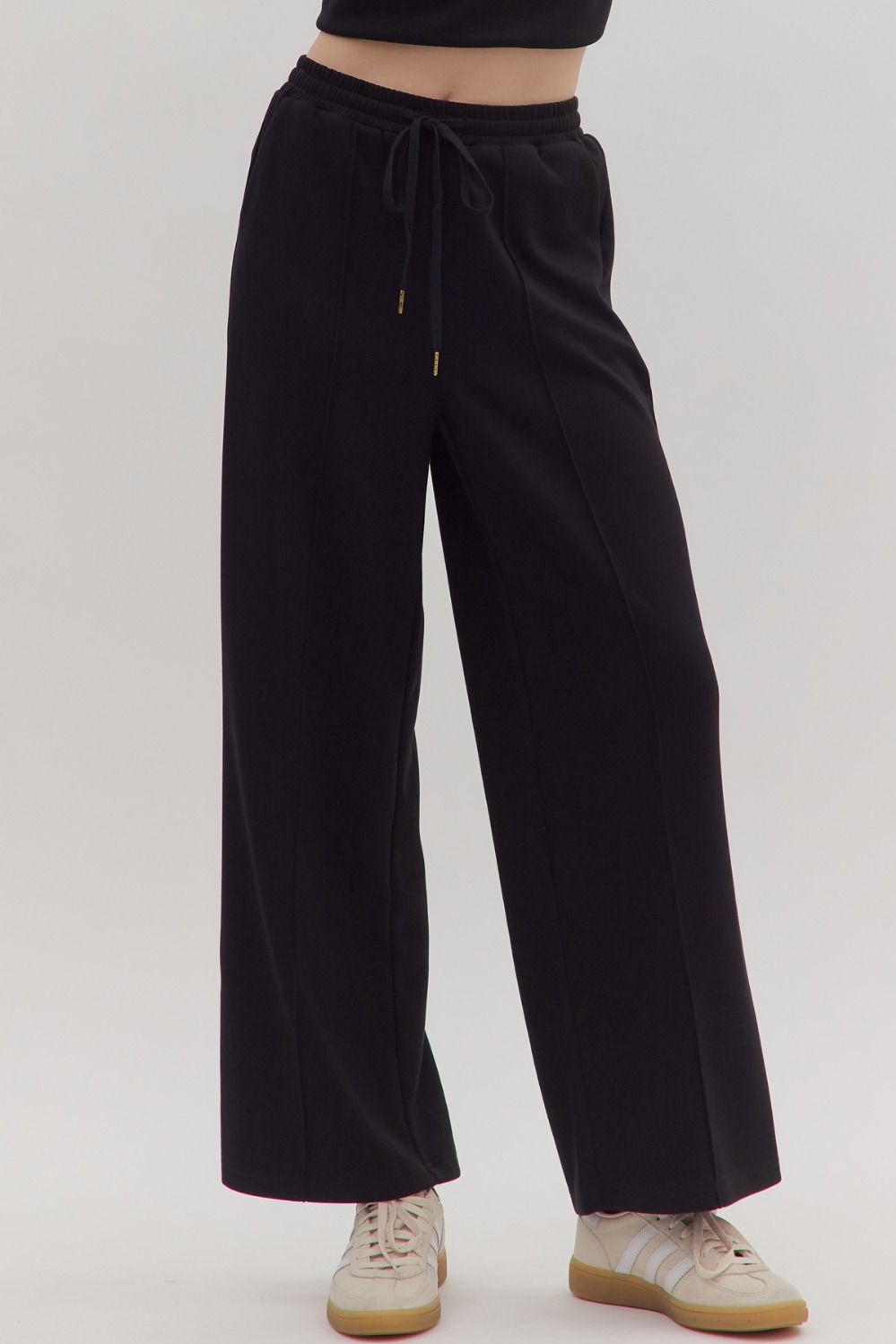 ENTRO Solid Wide Leg Drawstring Pants In Black *COMING SOON*