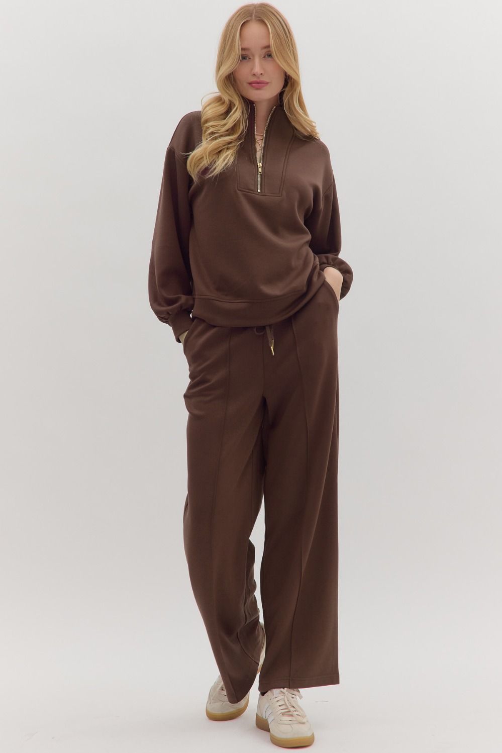 ENTRO Solid Wide Leg Drawstring Pants In Espresso *COMING SOON*