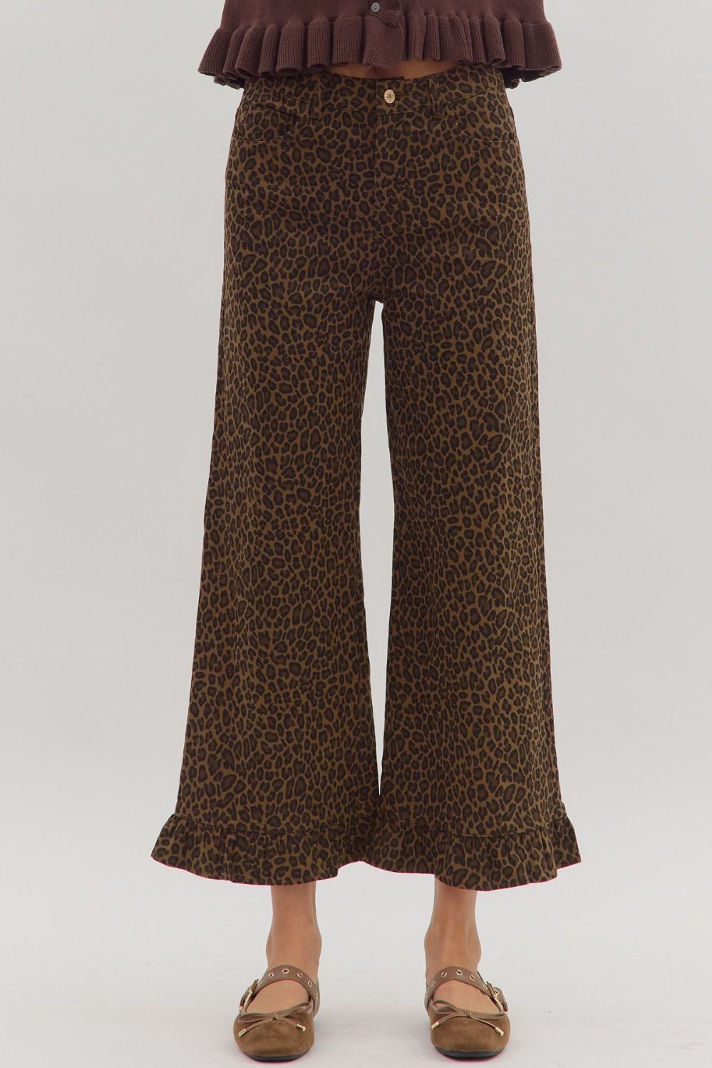 Entro Leopard Ruffle Bottom Pants