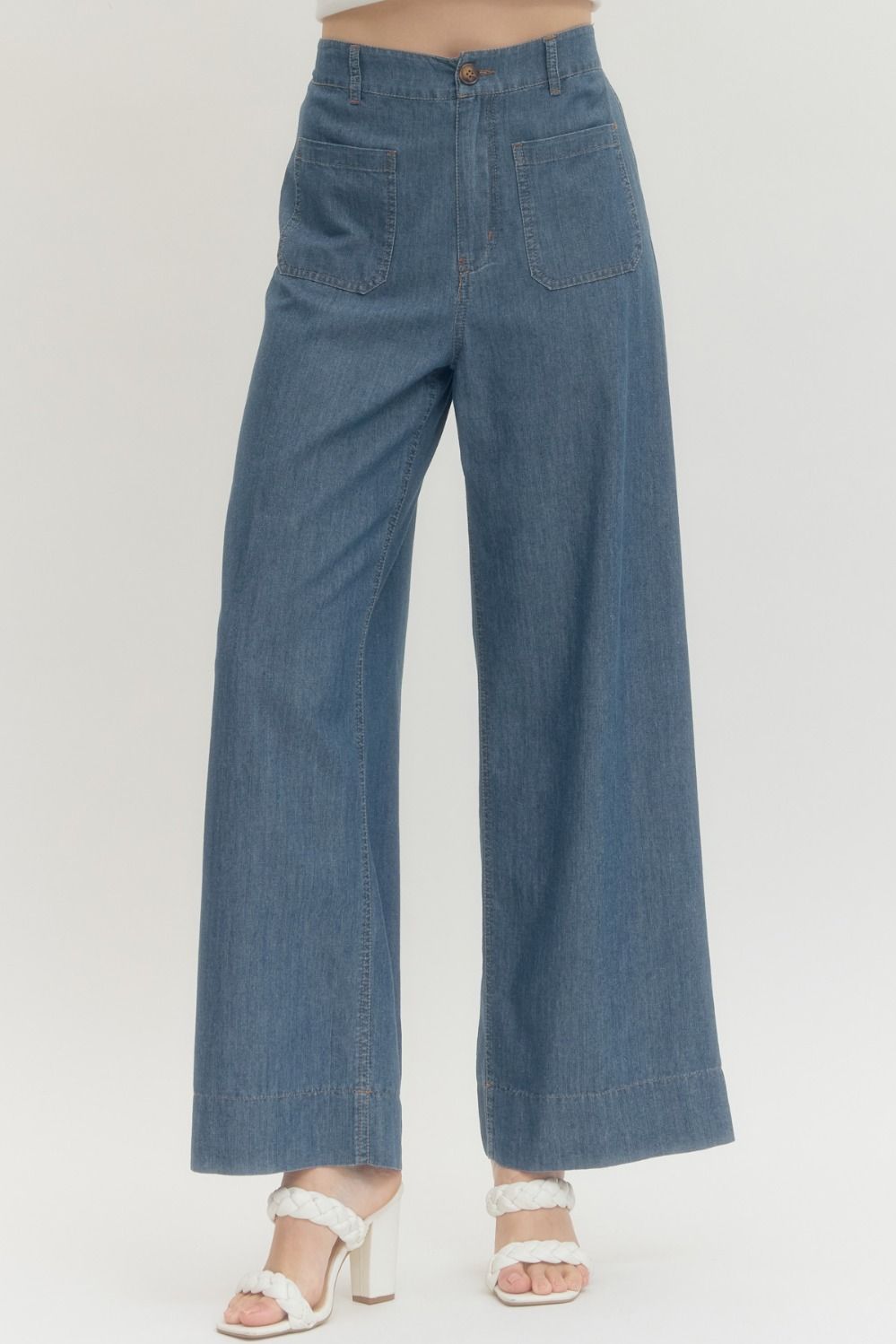 Entro Wide Leg Pants With Front Patch Pocket In Dark Denim