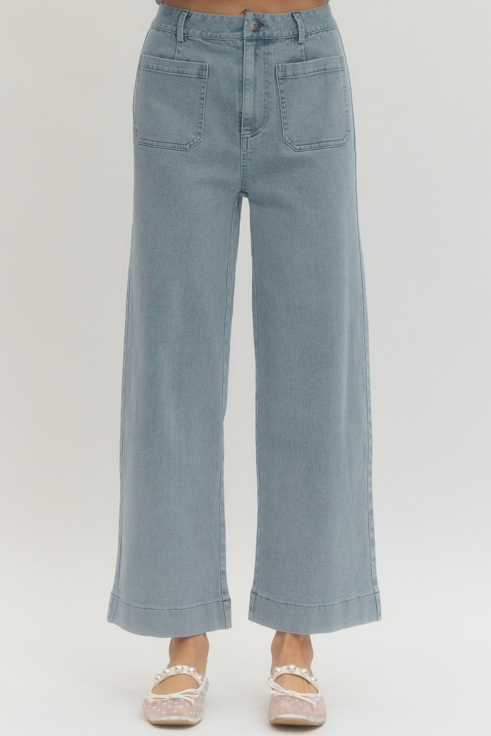 Entro Solid Wide Leg Pants With Front Pocket In Denim