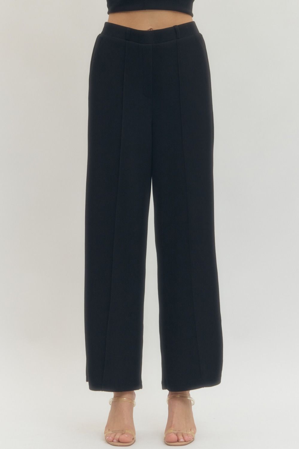 ENTRO Luxeknit Wide Leg Pant With Center Seam In Black