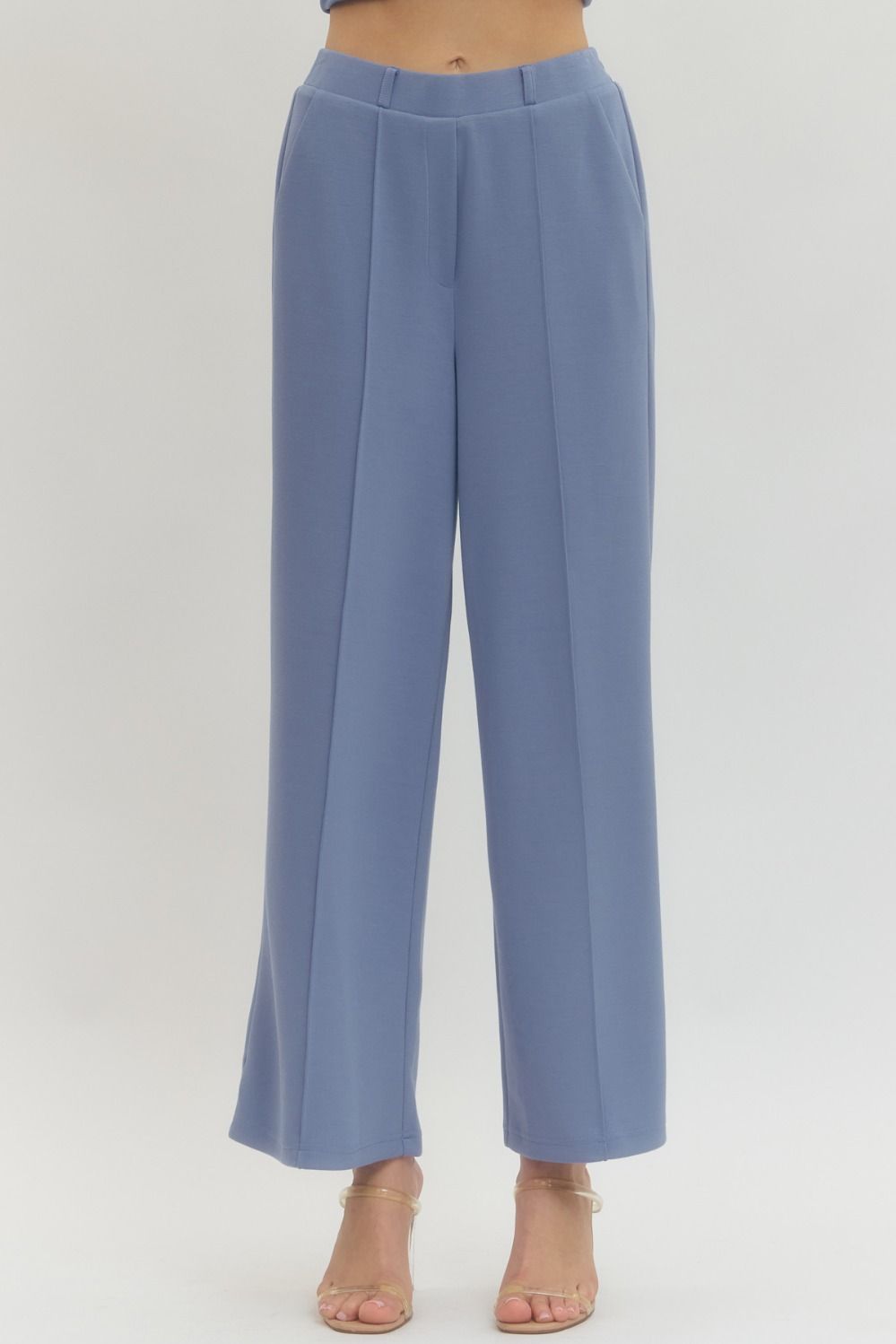 ENTRO Luxeknit Wide Leg Pant With Center Seam In Chambray