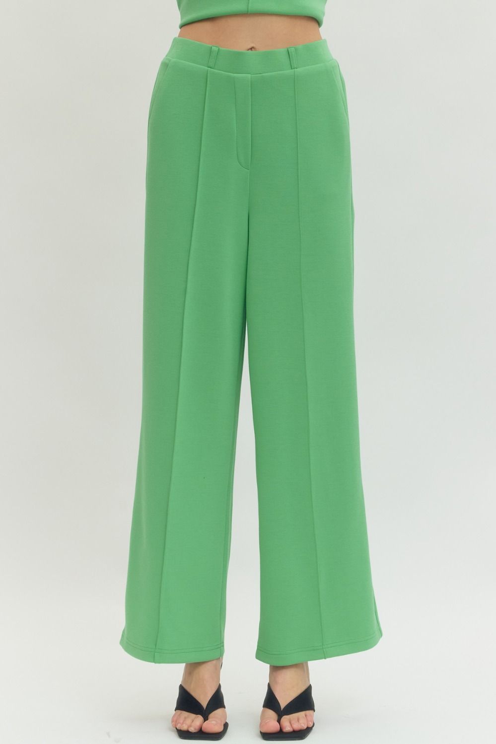 ENTRO Luxeknit Wide Leg Pant With Center Seam In Green *COMING SOON*