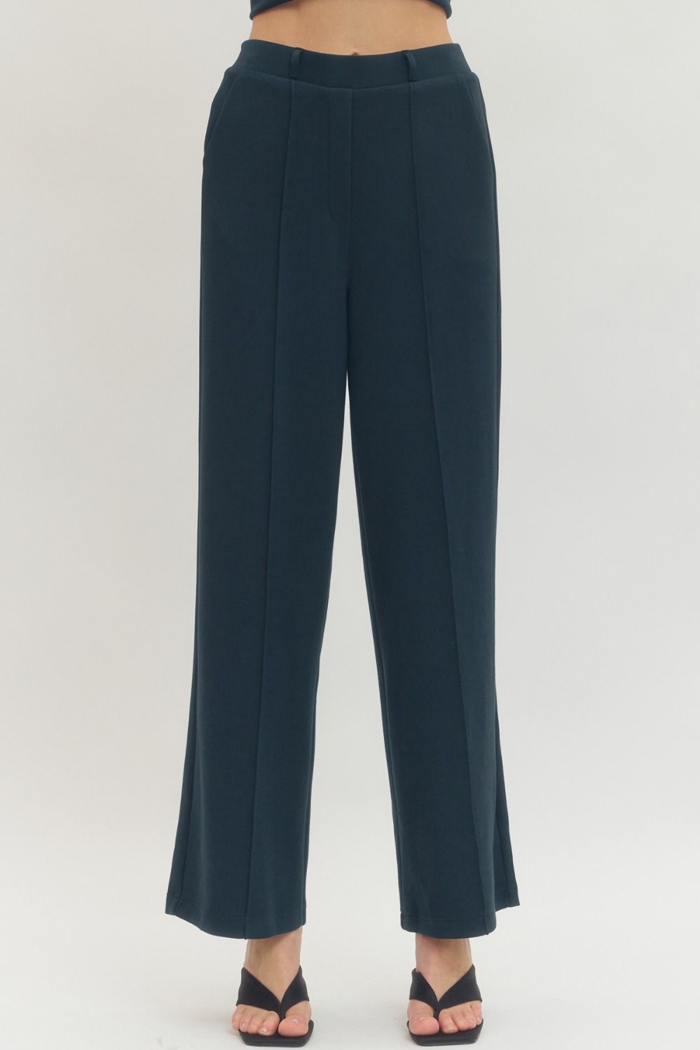 ENTRO Luxeknit Wide Leg Pant With Center Seam In Navy *COMING SOON*