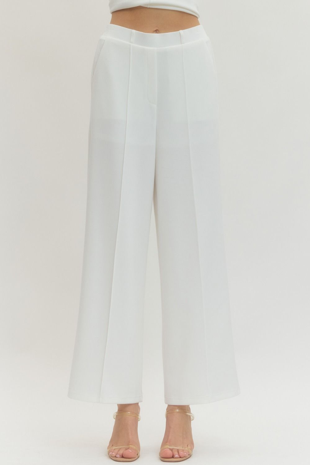 ENTRO Luxeknit Wide Leg Pant With Center Seam In Off White