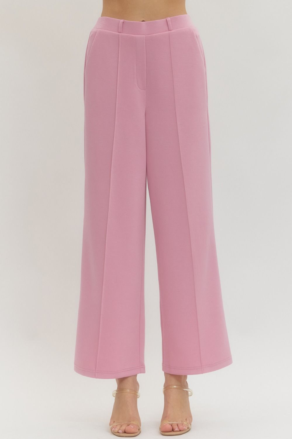 ENTRO Luxeknit Wide Leg Pant With Center Seam In Pink