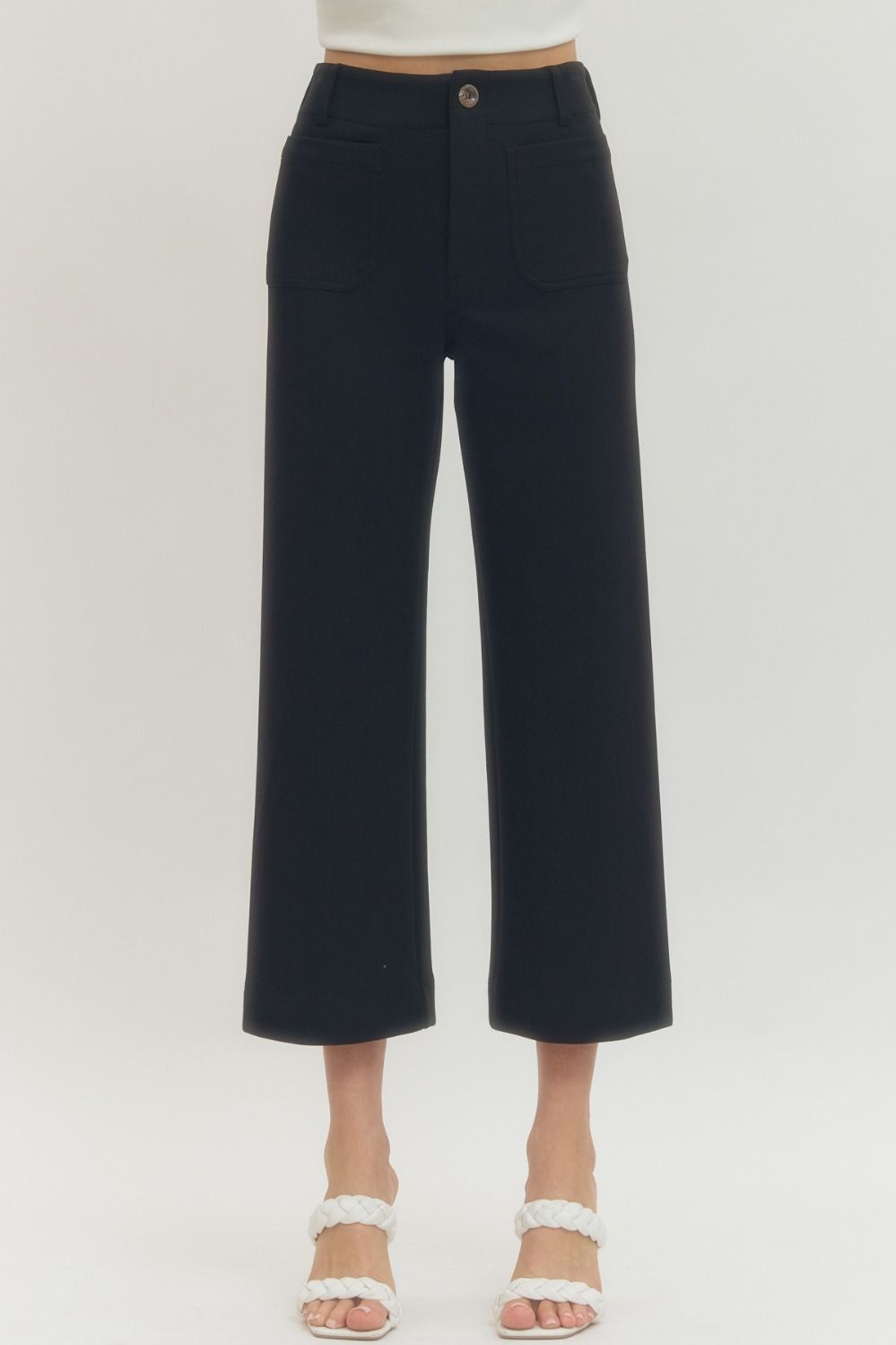 ENTRO Solid Knit Pants With Patch Pockets In Black *COMING SOON*