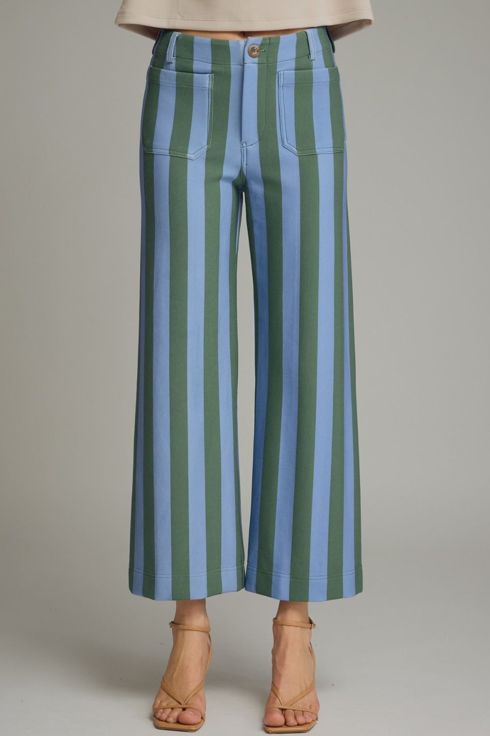 ENTRO Striped Pant In Hunter Green