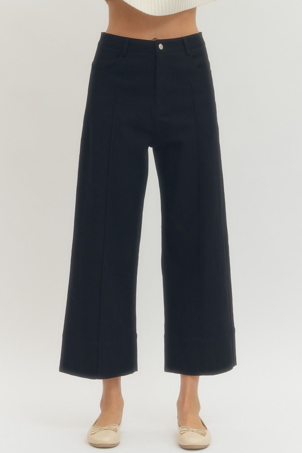 Entro Solid Wide Leg Pants With Front Pin Tuck In Black *COMING SOON*