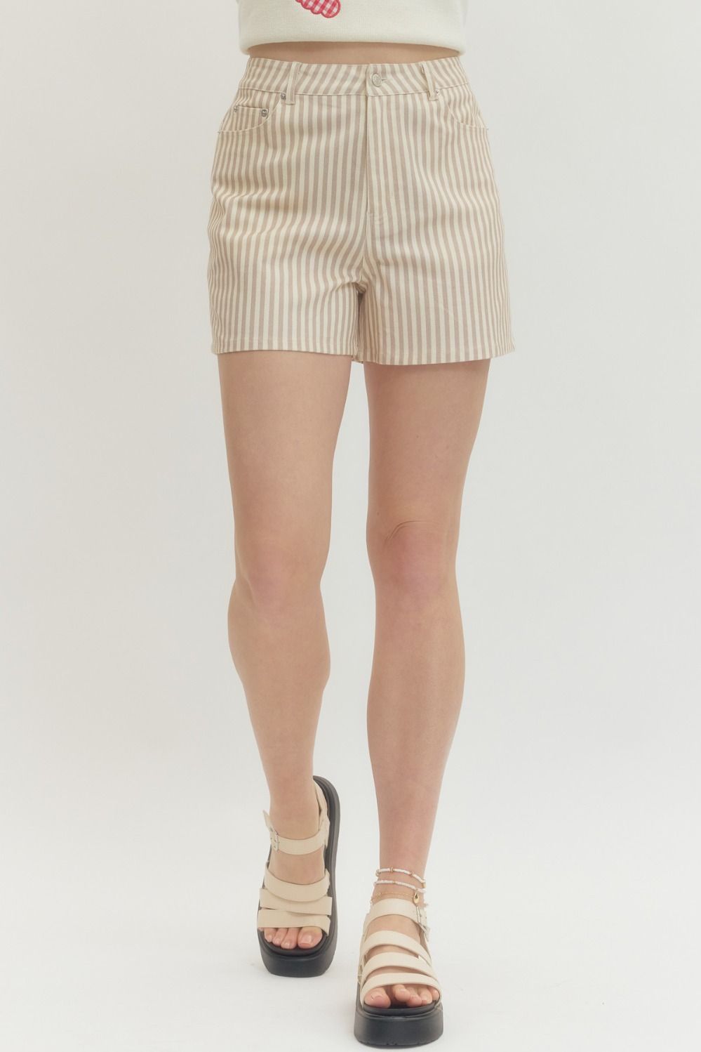 Entro Striped Shorts In Tan