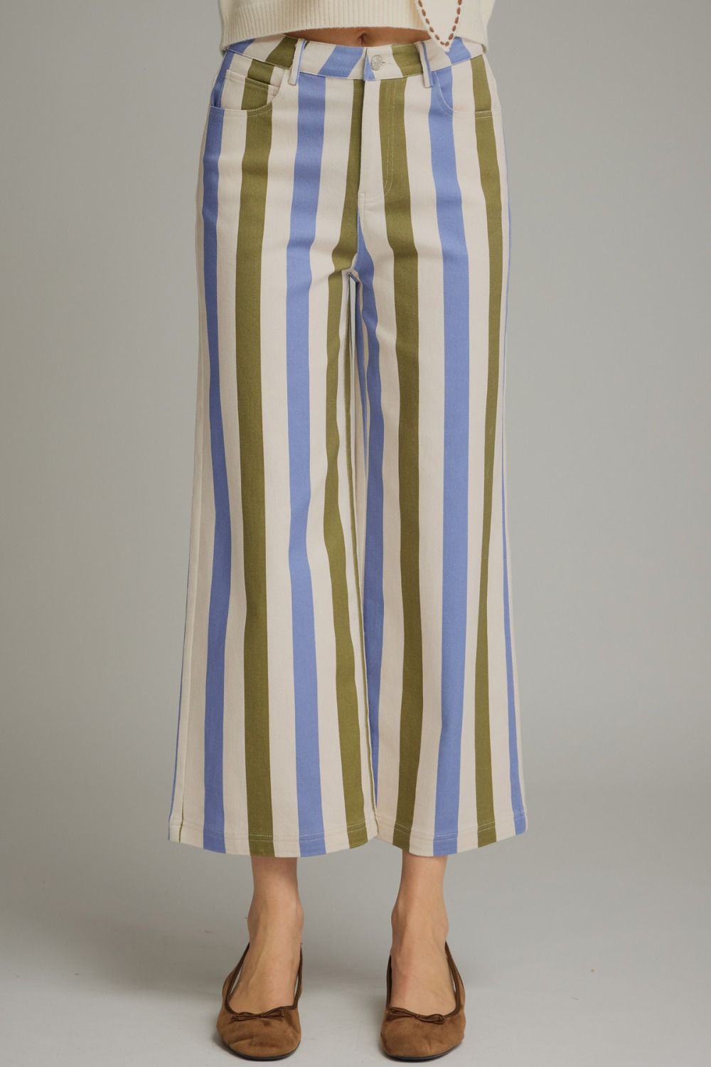 ENTRO Striped Pants In Olive Combo *COMING SOON*