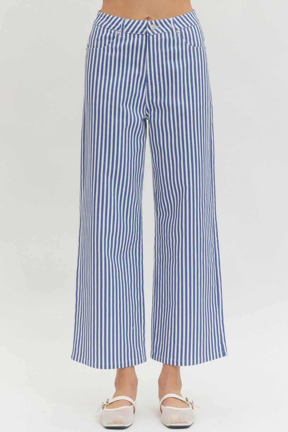 Entro Striped Wide Leg Pants In Denim