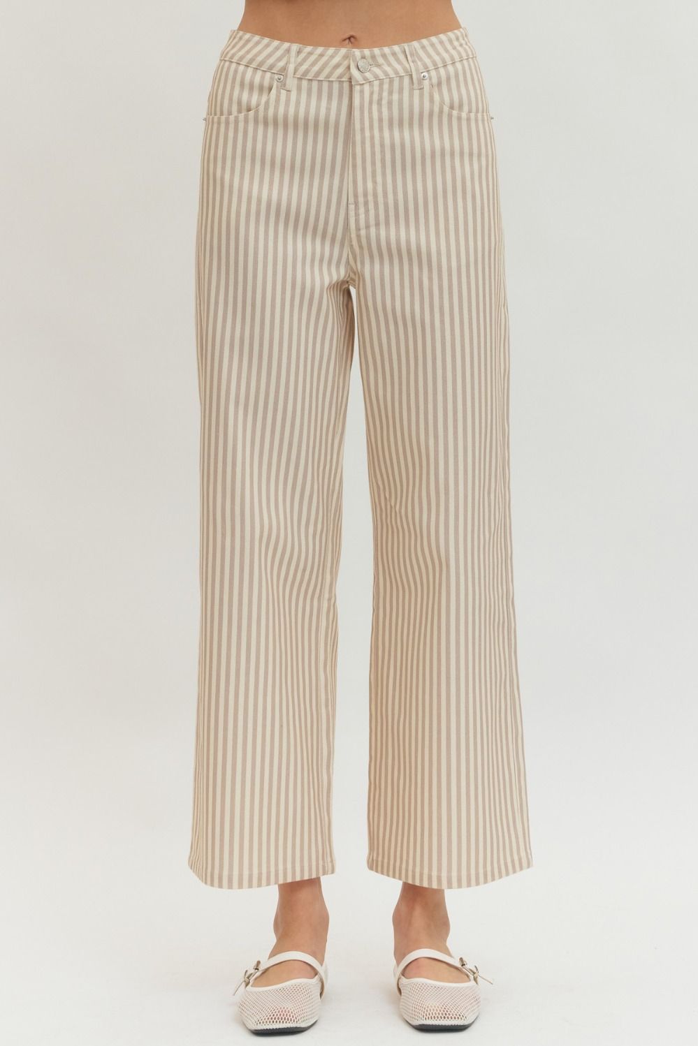 ENTRO Striped Wide Leg Pants In Tan