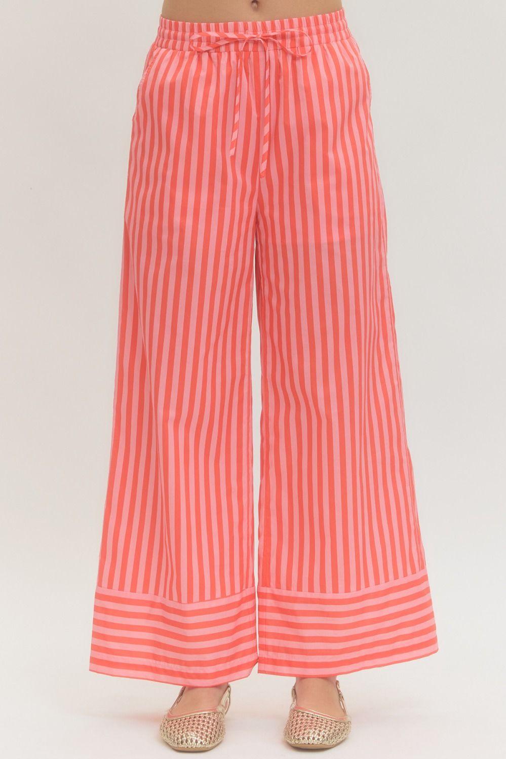 ENTRO Striped Wide Leg Pants In Orange