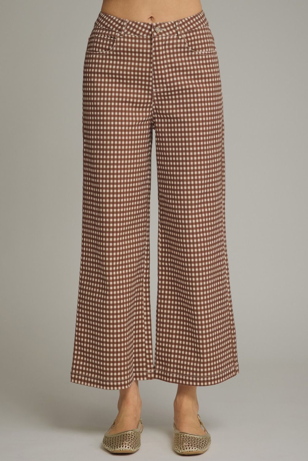 ENTRO Gingham Pant In Brown *COMING SOON*
