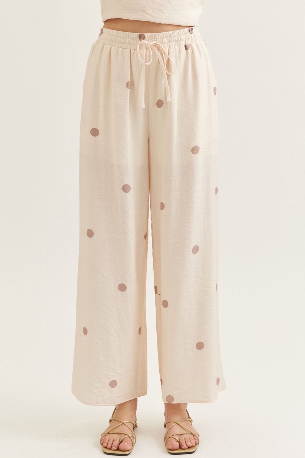 ENTRO Polka Dot Wide Leg Pants In Ecru
