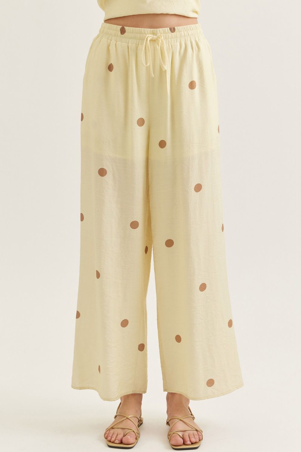 ENTRO Polka Dot Wide Leg Pants In Lemon