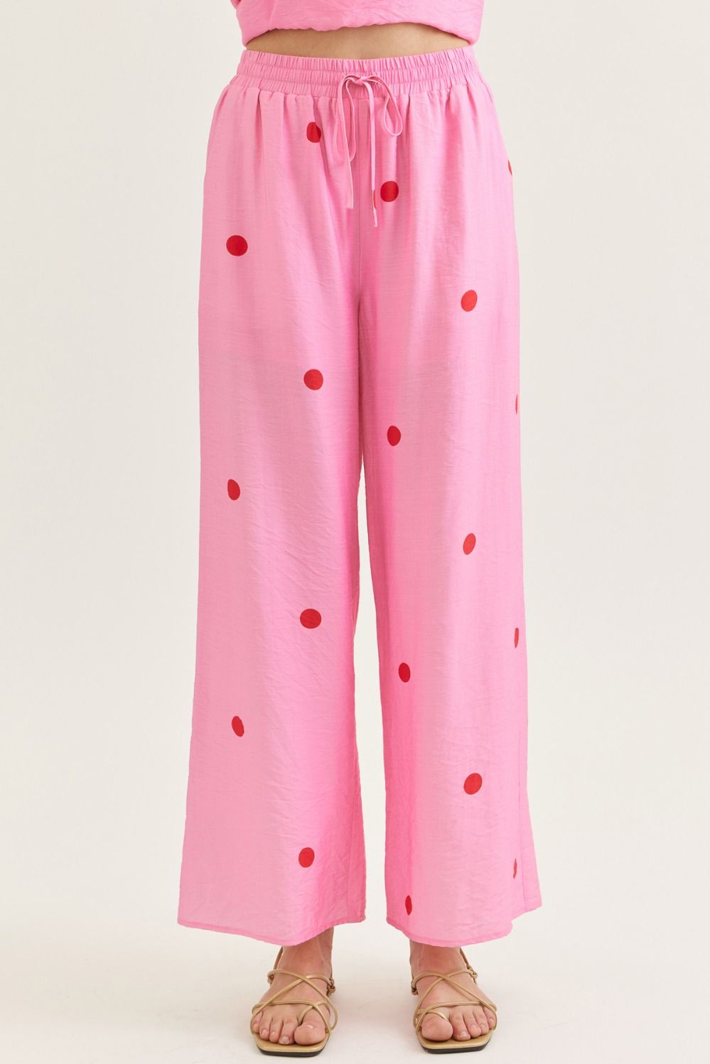 ENTRO Polka Dot Wide Leg Pants In Pink