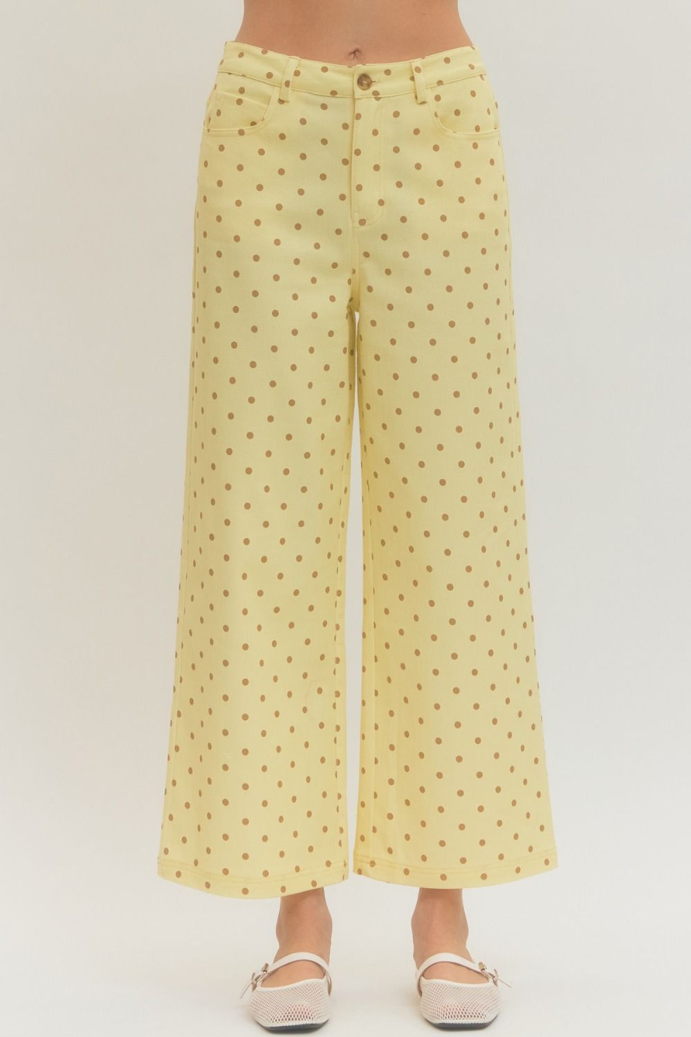 ENTRO Polka Dot Wide Leg Pants In Lemon