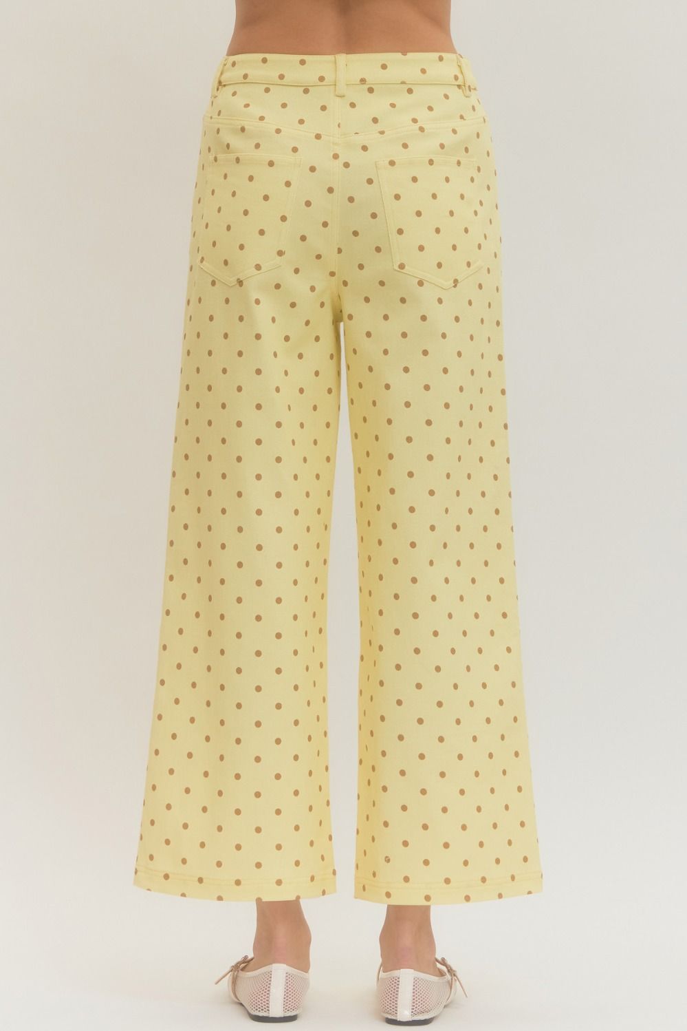 ENTRO Polka Dot Wide Leg Pants In Lemon