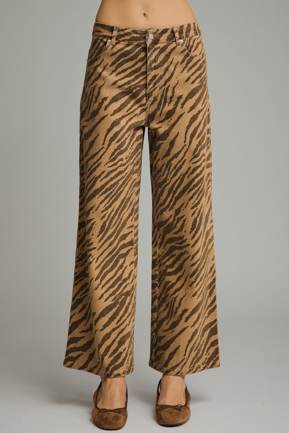 ENTRO Zebra Print Wide Leg Pant In Brown *COMING SOON*