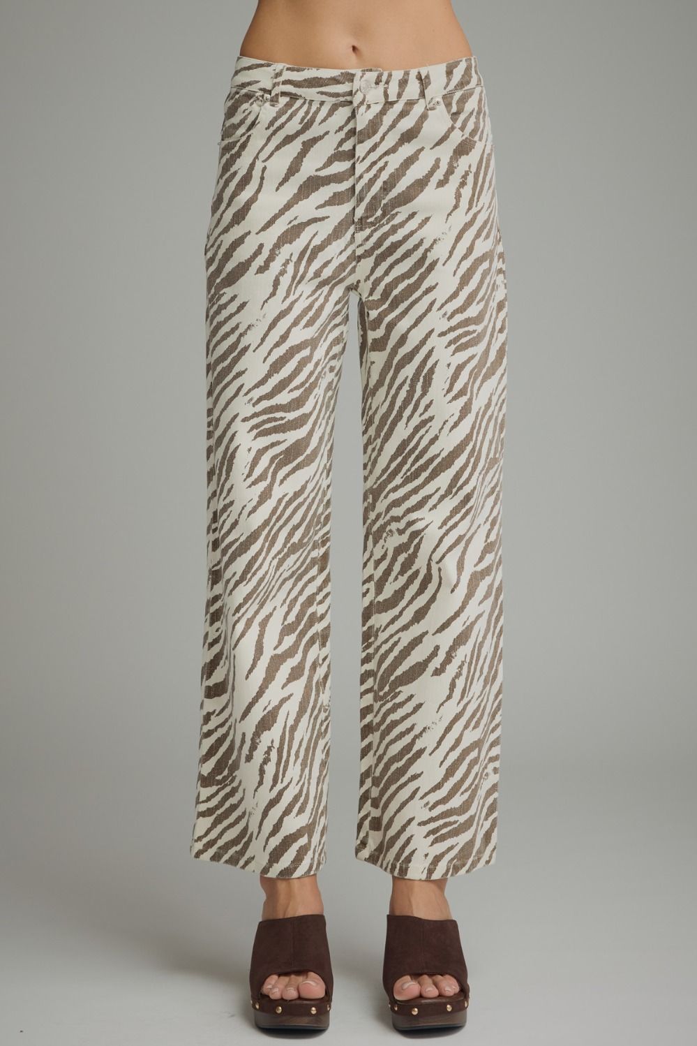 ENTRO Zebra Print Wide Leg Pant In Ecru *COMING SOON*