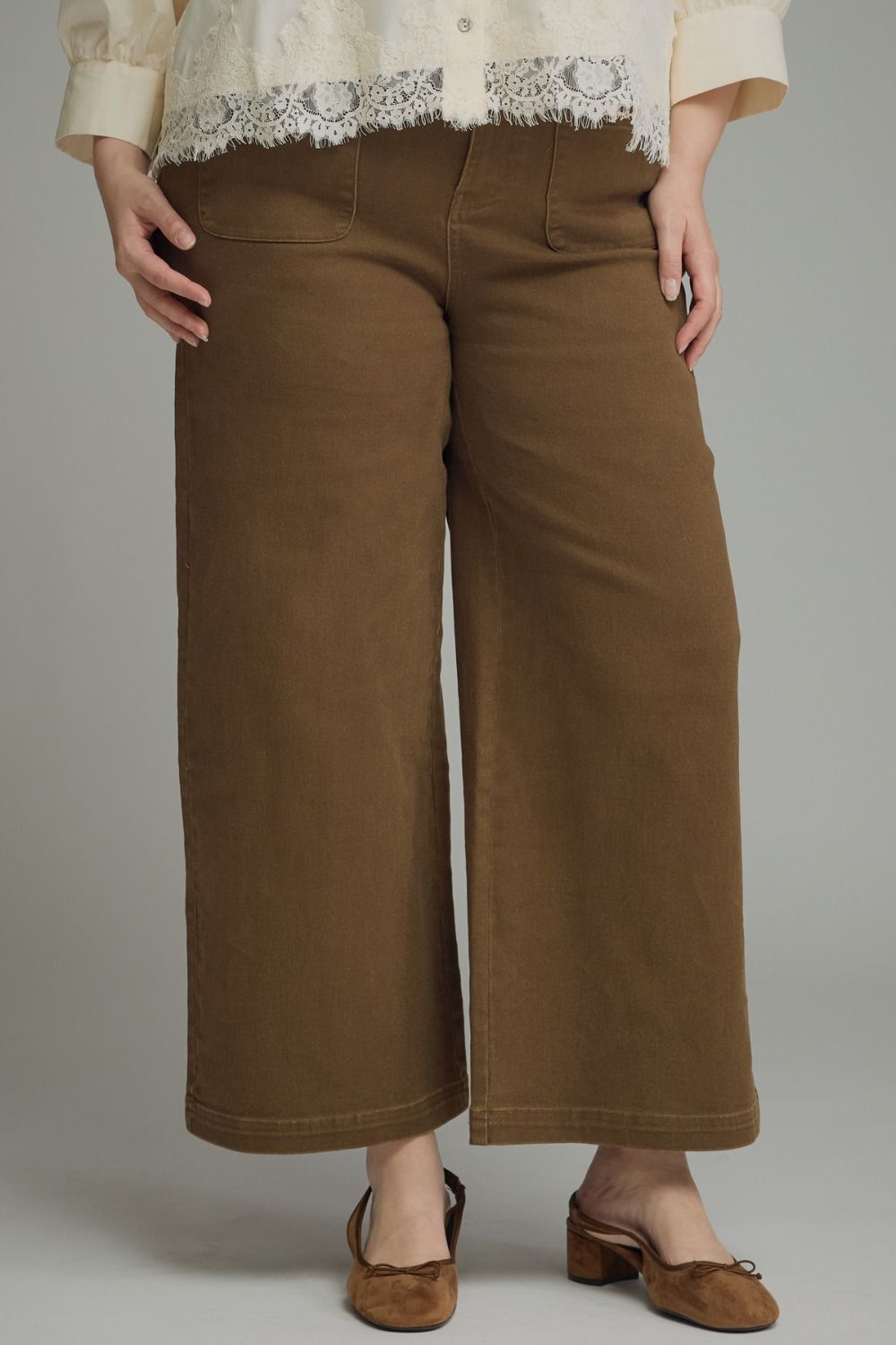 ENTRO Solid Horse Bit Detail Pant In Brown PLUS Sizes