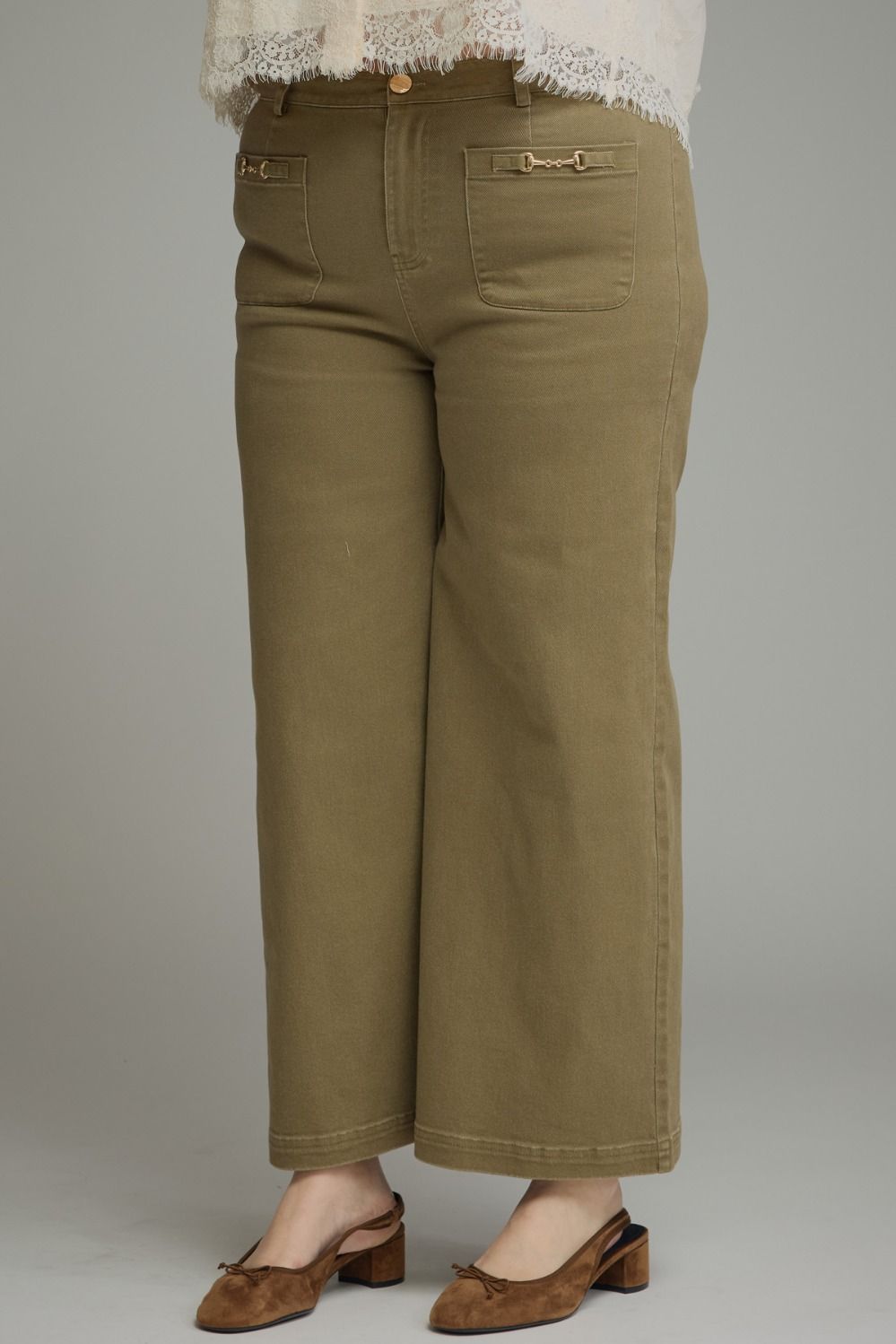 ENTRO Solid Horse Bit Detail Pant In Olive PLUS Sizes